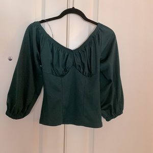 Micheline Pitt Unique Vintage Vixen dark green puff sleeve top xs